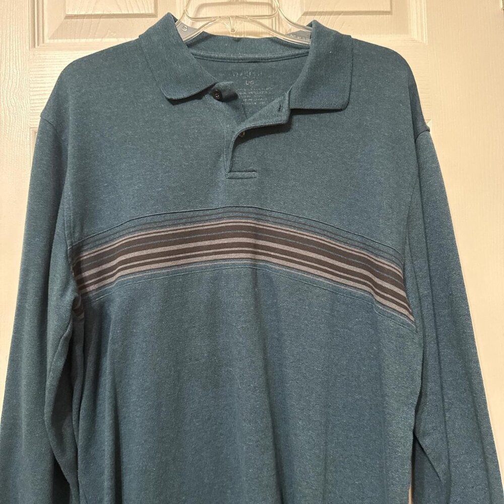 Teal striped long sleeve collared polo sweatshirt